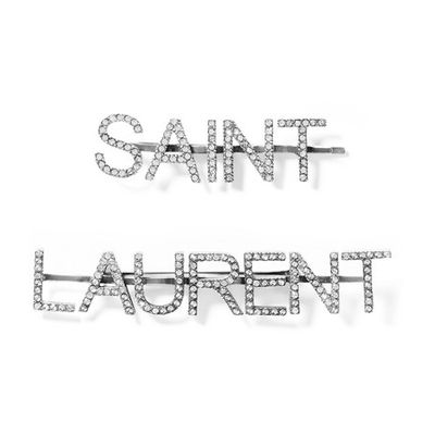 Crystal-Embellished Silver-Tone Hair Slides from Saint Laurent