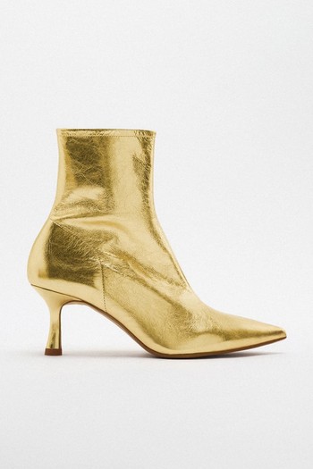 Metallic Leather Ankle Boots