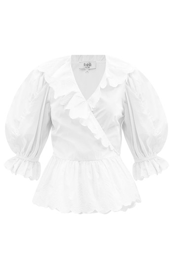 Heidi Puff-Sleeve Cotton Wrap Blouse from Sea