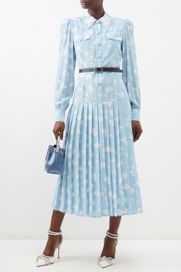 Daisy Print Pleated Silk Twill from Alessandra Rich