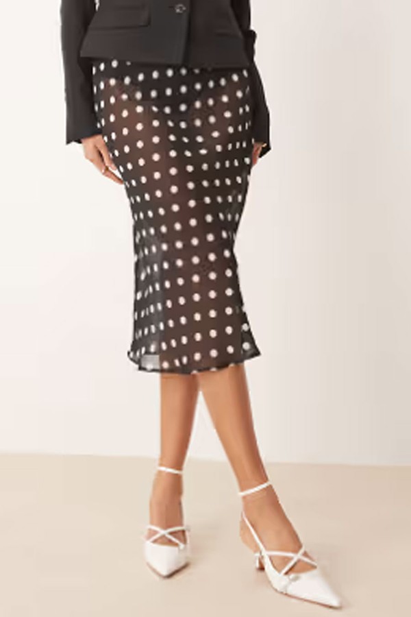 Sheer Chiffon Bias Midi Skirt In Polka Dot Print from Asos Design