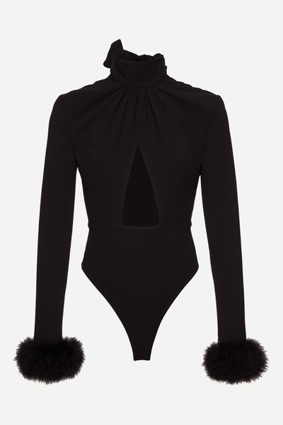 Feather Cuff Turtleneck Cutout Bodysuit from Magda Butrym