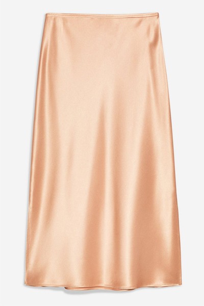 Side Split Satin Bias Midi Skirt