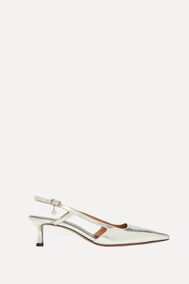 Silver Leather Strappy Heels from Maje