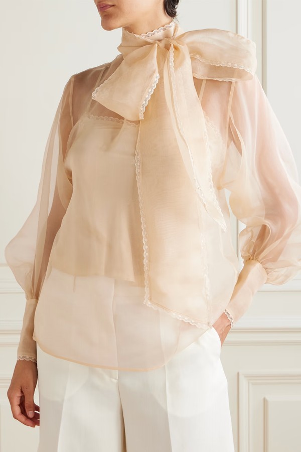 Pussy-Bow Lace-Trimmed Silk-Organza Blouse from ZIMMERMANN