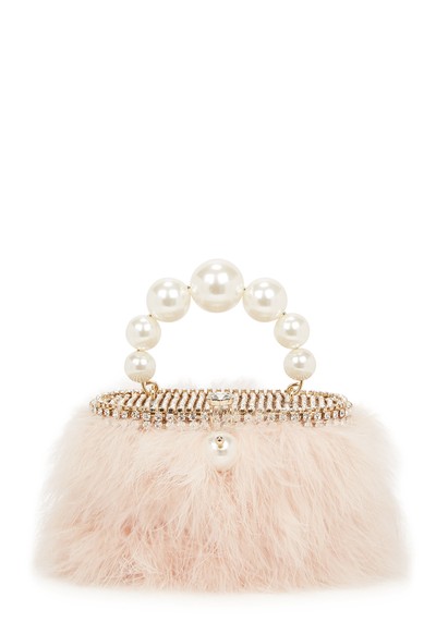 Nuvola Mini Pink Feathered Top Handle Bag from Rosantica