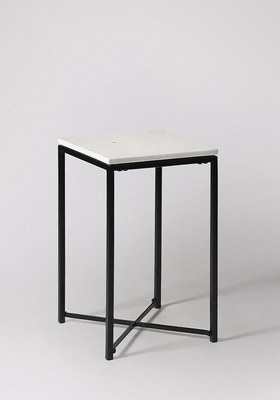 Kir Stylish Black Steel & White Marble Table Top Side Table