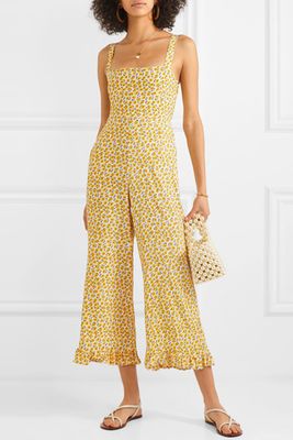 Frankie Ruffled Shirred Floral-Print Crepe Jumpsuit from Faithfull The Brand