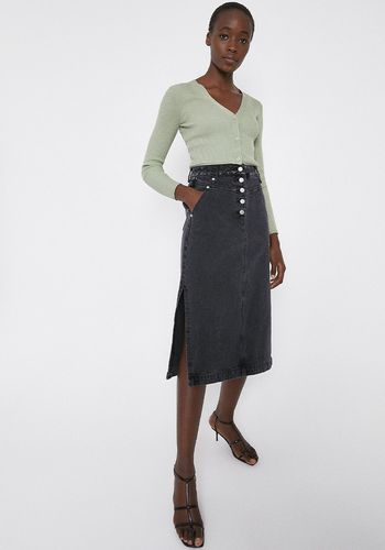 Button Detail Side Split Skirt