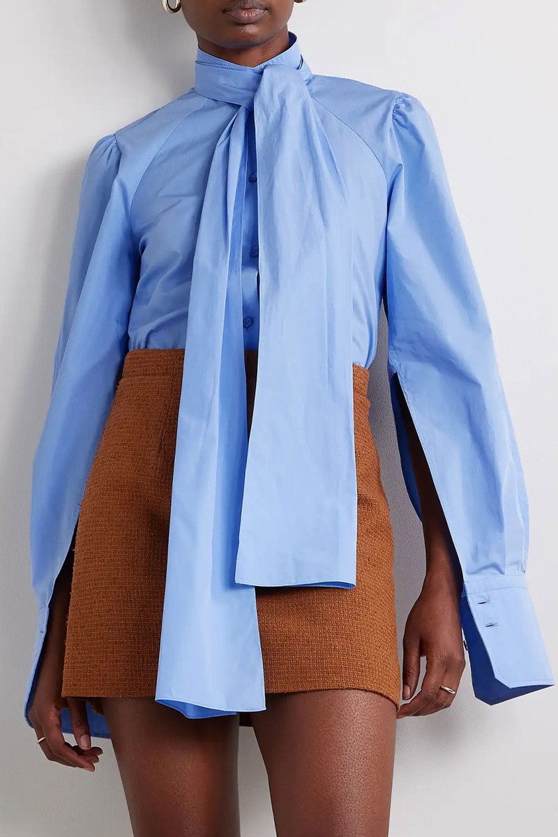 Pussy-Bow Cotton-Poplin Shirt from Patou