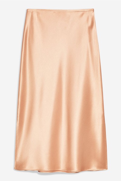 Split Side Satin Bias Midi Skirt