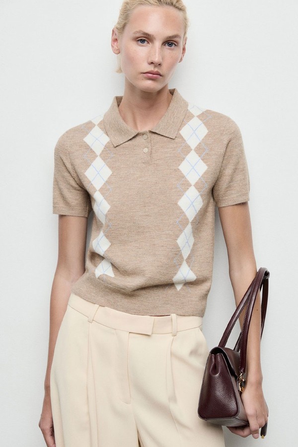 Argyle Polo Neck Sweater from Mango