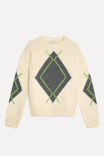 Ribbed Argyle Crew Neck Jumper from Marks & Spencer