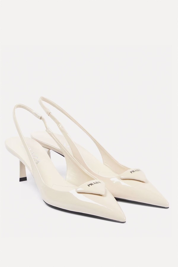 55 Logo Patent Leather Slingback Pumps from Prada