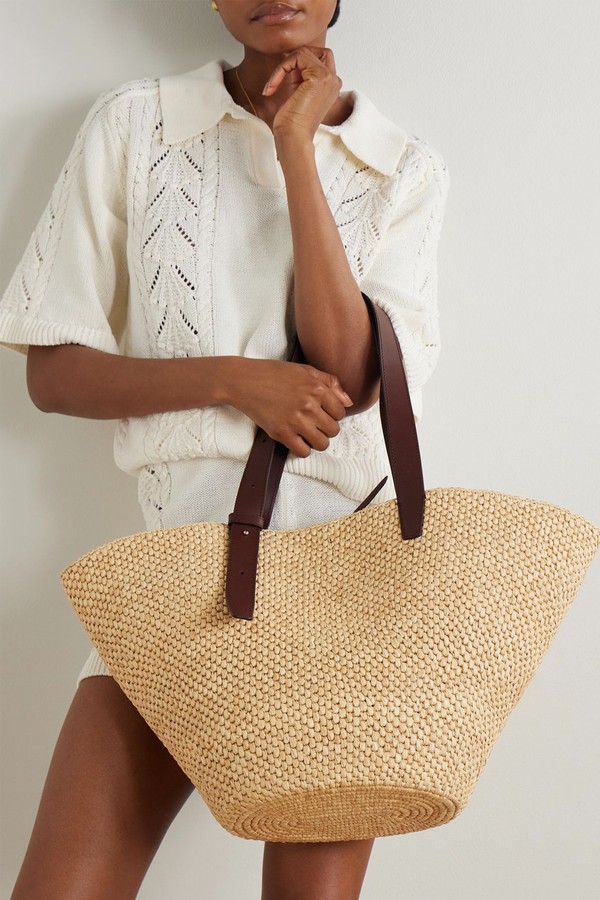 Large Leather-Trimmed Raffia Tote from LIÉ STUDIO