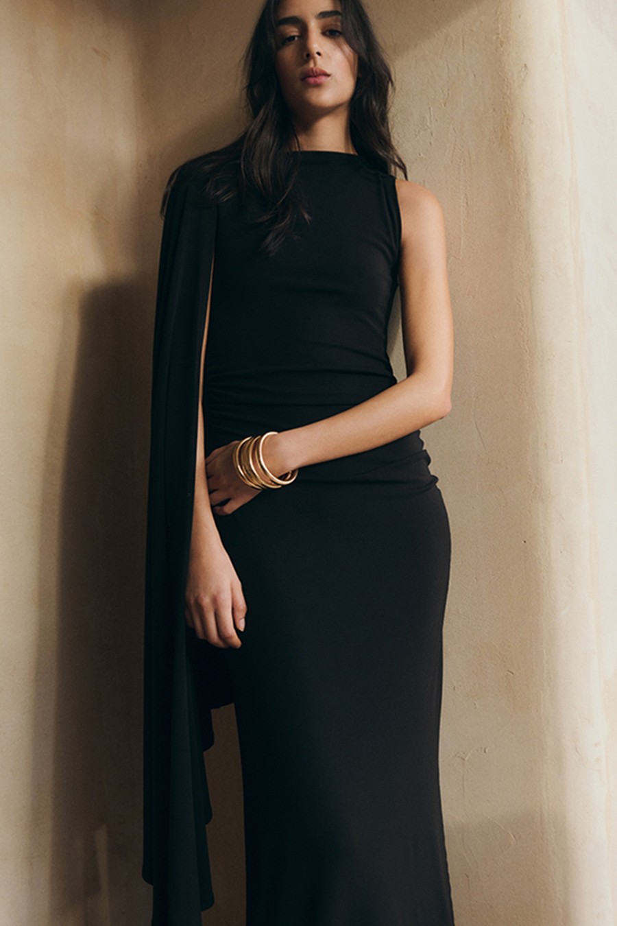 Asymmetric Cape Long Dress from Mango