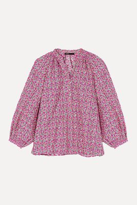Lyad Floral-Print Puff-Sleeve Cotton Blouse  from Maje