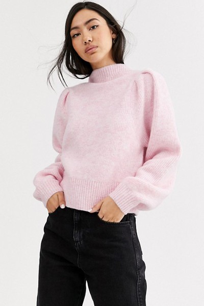 Sadie High Neck Jumper In Pink from Weekday