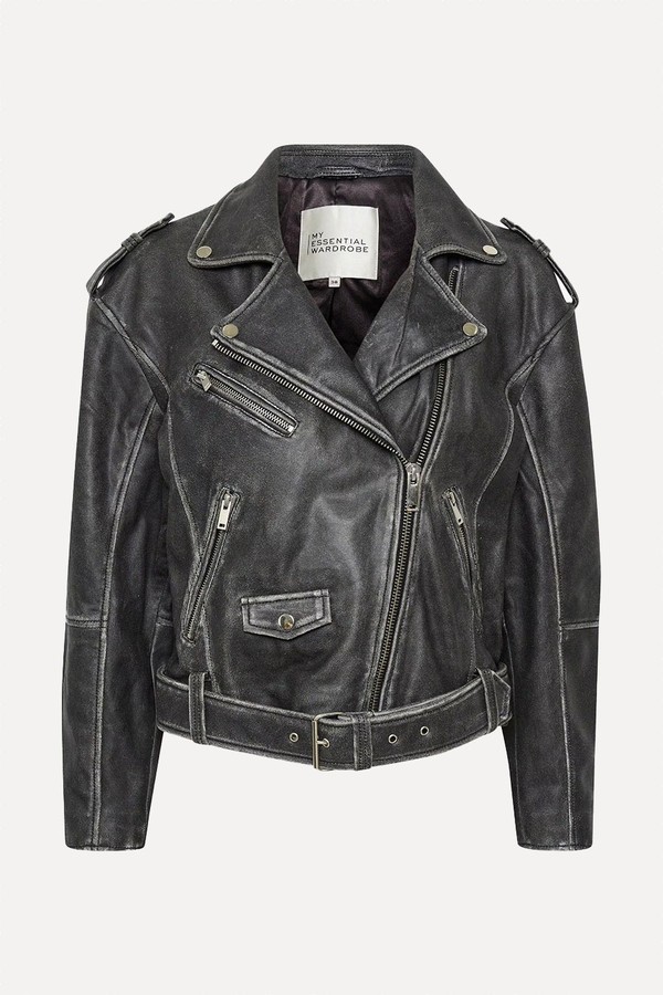 Gilo Retro Boxy Biker Leather Jacket from My Essential Wardrobe