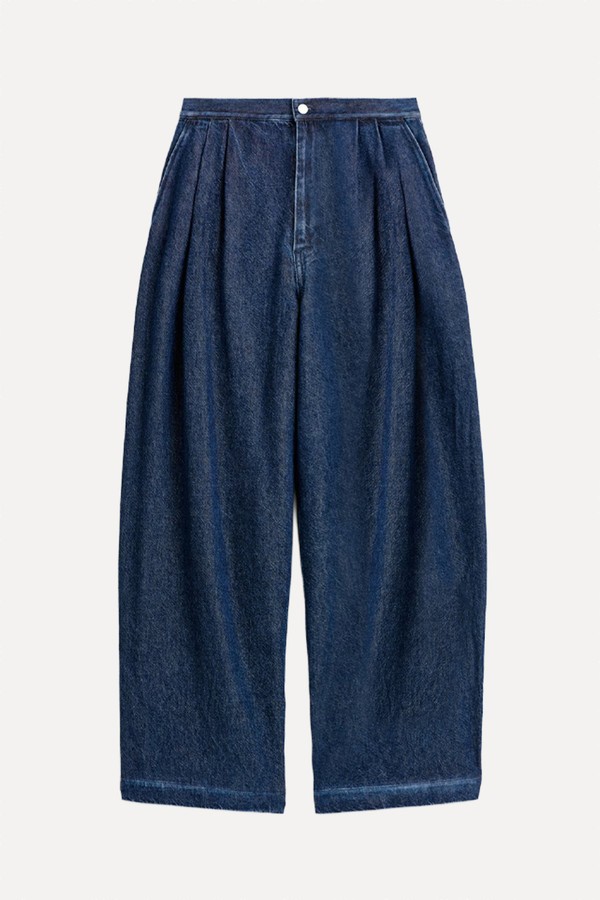 Pleated Wide-Leg Denim Trousers