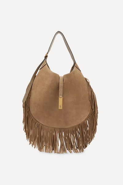 Polo ID Large Fringed Suede Shoulder Bag from Polo Ralph Lauren