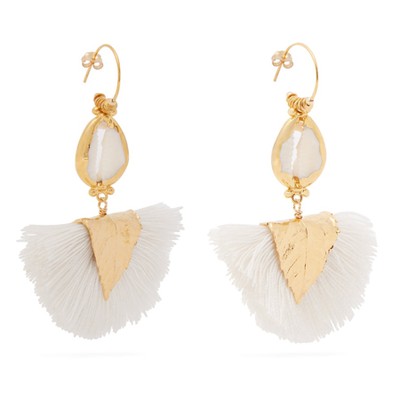 Hora White Tassel-Drop Earrings