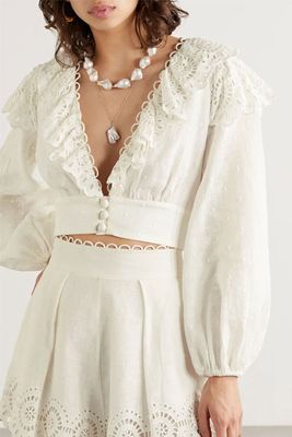 Bellitude Cropped Broderie Anglaise-Trimmed Swiss-Dot Linen  from Zimmermann