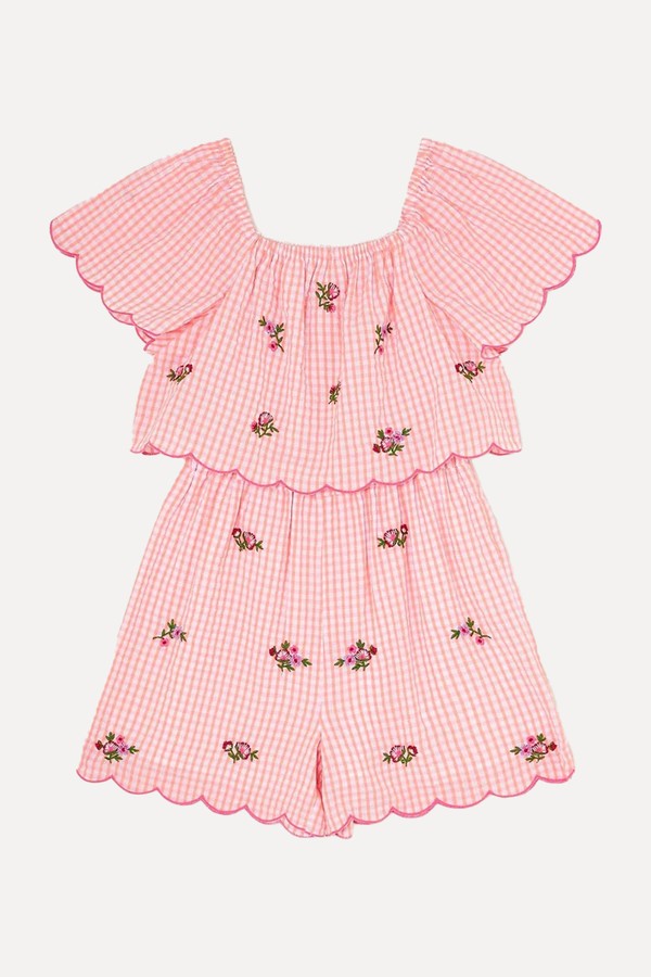 Floral Print Embroidered Gingham 100% Cotton Playsuit from Monsoon