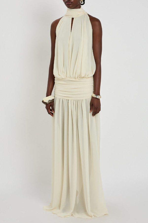 Cruz Draped Scarf-Effect Chiffon Maxi Dress from DE LA VALI