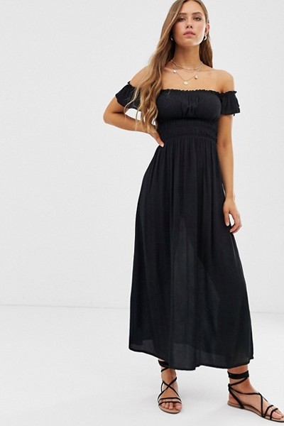 Off Shoulder Crinkle Maxi Dress from ASOS