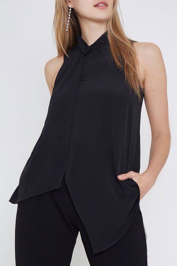 Twist Neck Layered Front Sleeveless Top