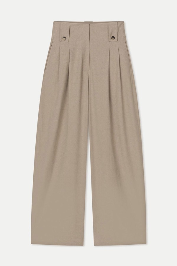 Jenci Pleated Wide-Leg Raw Silk Pants