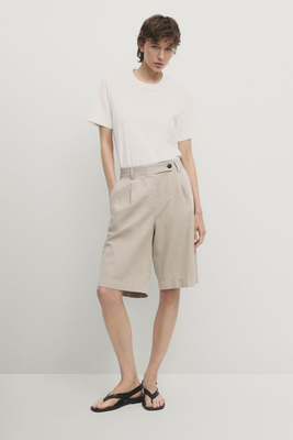Cotton & Linen Blend Bermuda Shorts With Darts from Massimo Dutti