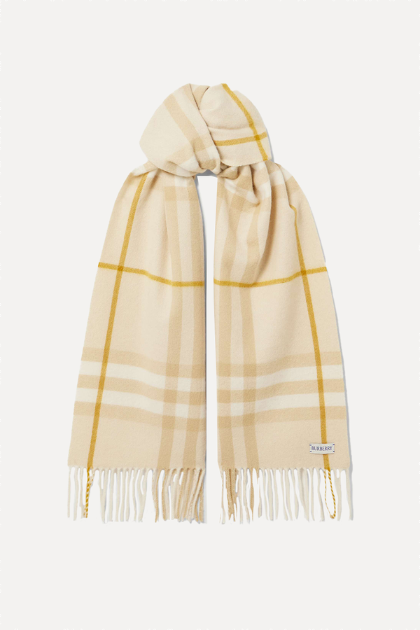 Fringed Checked Cashmere Scarf from Burberry