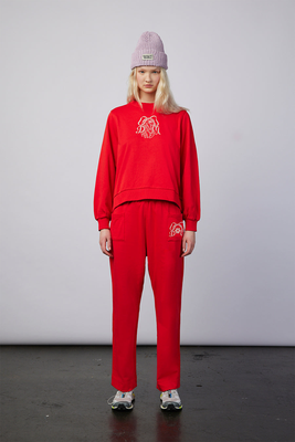 Red Embroidered Bow Organic Cotton Joggers 