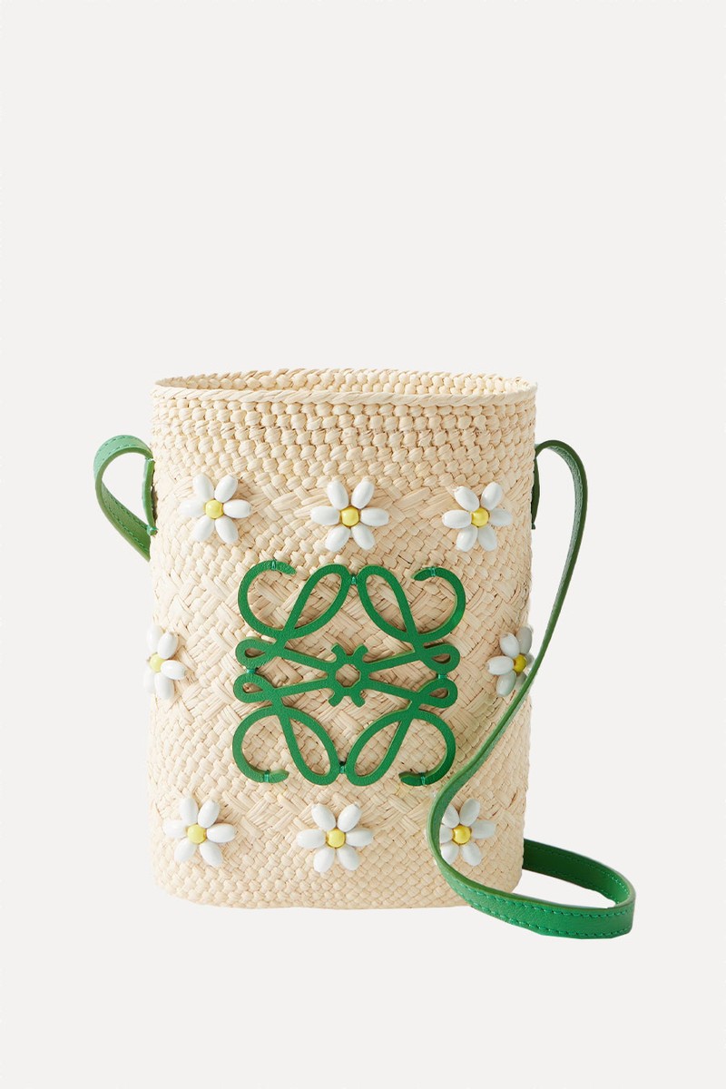 Anagram Beaded Leather-Trimmed Raffia Shoulder Bag from Loewe x Paula's Ibiza