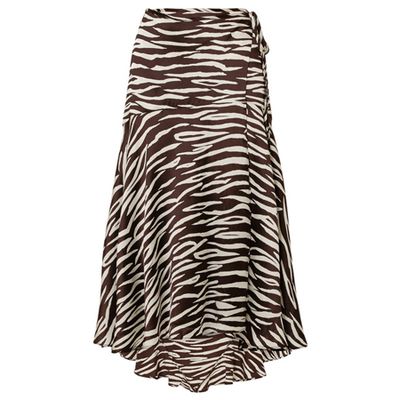 Blakely Zebra Print Stretch Silk Satin Wrap Skirt from Ganni