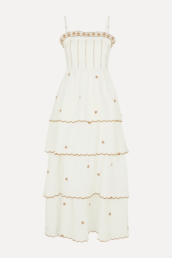 Aurora Embroidered Linen-Blend Midi Dress from Lug Von Siga