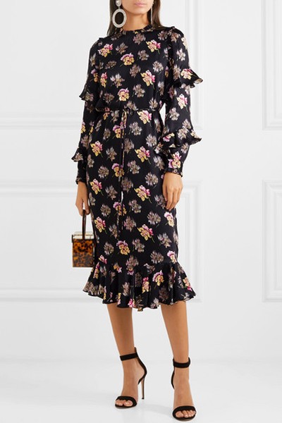 Ruffled Floral-Print Satin Midi Dress from Needle & Thread