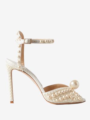 Sacora 100 Faux Pearl-Embellished Satin Sandals