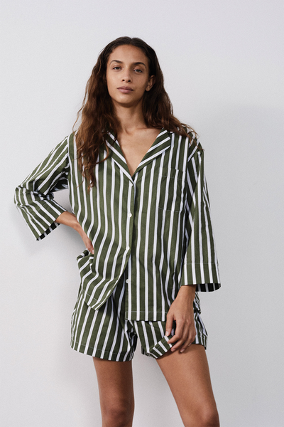 Olive Stripe Pyjama Shorts Set from Honna