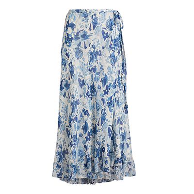 Floral Crinkle Silk Wrap Skirt