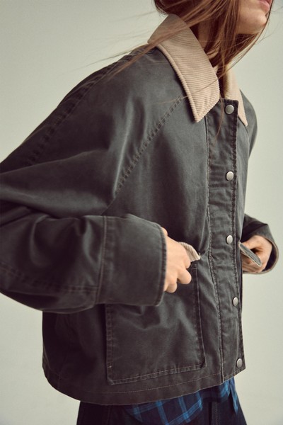 Waxed Quilted Jacket With Corduroy Collar from Zara