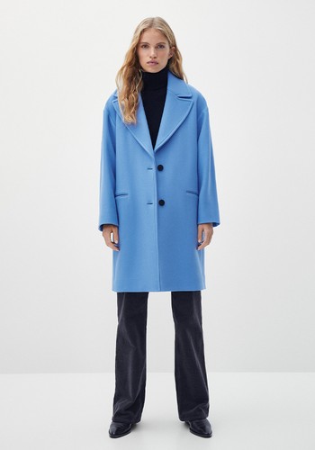 Short Blue Wool Coat from Massimo Dutti