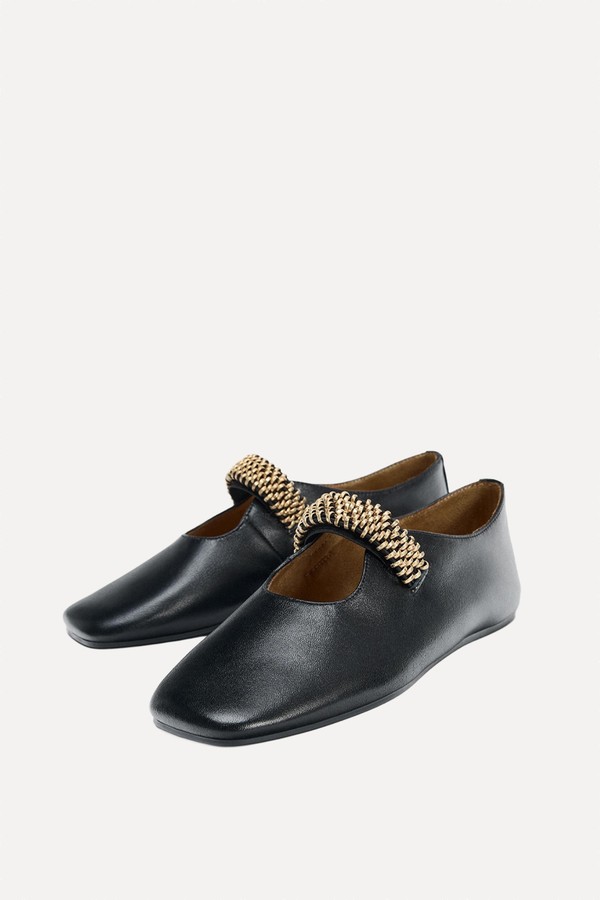 Leather Ballet Flats With Metal Strap