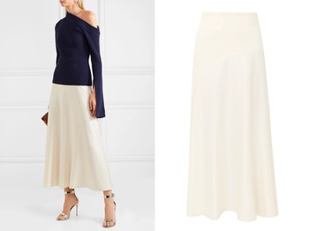 Paneled Crepe & Satin Midi Skirt from Solace London