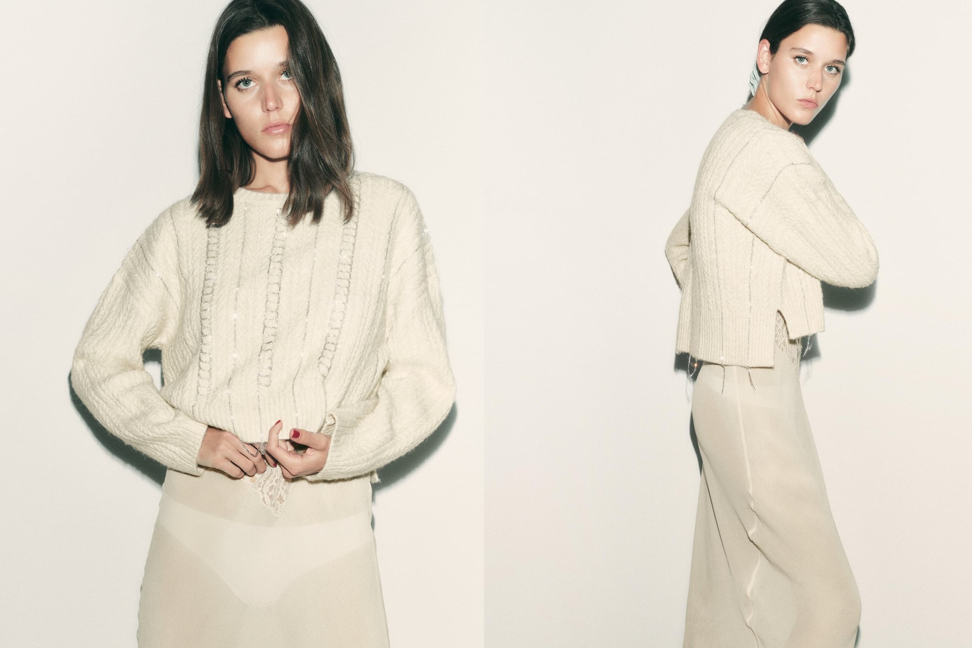 Braided Knit Sweater With Rhinestones, £49.99 | Zara