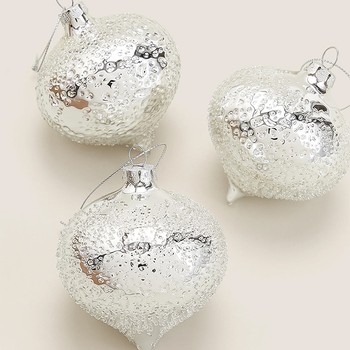 3 Pack Glass Snowflake Baubles