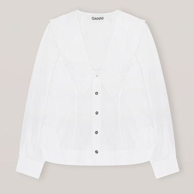 Cotton Poplin V-Neck Shirt from Ganni