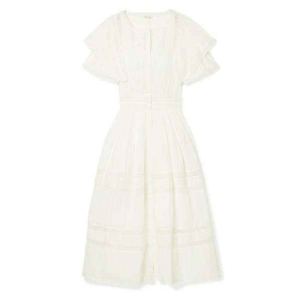Callie Ruffled Crochet-Paneled Cotton Midi Dress from LoveShackFancy